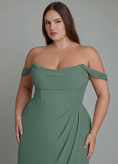 Azazie Johana Bridesmaid Dresses Sea Moss Mermaid Off the Shoulder Chiffon Convertible Dress image11