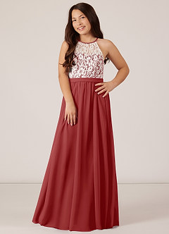 Azazie Fahari Junior Rust A-Line Lace Chiffon Dress image2