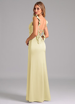 Azazie Jessamine Bridesmaid Dresses Lemon Sorbet Sheath Corset Stretch Satin Dress image2