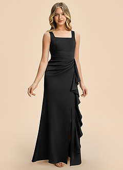 Azazie Adrienne Junior Robe Fourreau en Satin extensible Plissé Noir image6