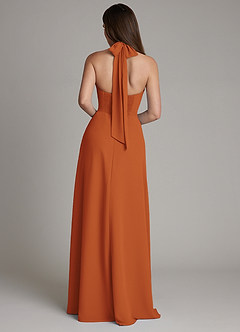 Azazie Myra Bridesmaid Dresses Cinnamon A-Line High Neck Chiffon Dress image2
