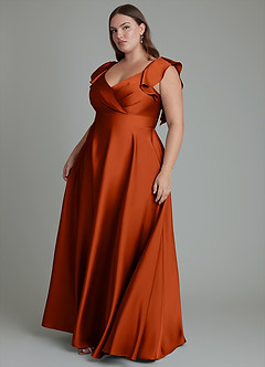 Azazie Leilani Robes de demoiselle d'honneur Robe Trapèze en Satin extensible Drapé Paprika image15