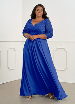 Azazie Hayek Mother of the Bride Dresses Royal Blue A-Line V-Neck Lace Chiffon Dress image6