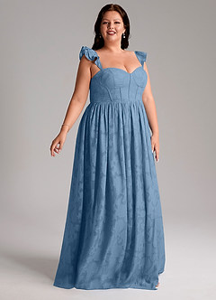 Azazie Denisse Bridesmaid Dresses Steel Blue A-Line Ruched Floral Burnout Dress image10
