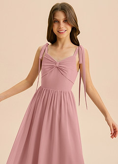 Azazie Izzy Junior Vestido de Rosa Polvorienta de Gasa de Corte en A con Plisado image6