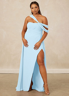 Christian Siriano Bridal for Azazie 1014 Bridesmaid Dresses Sky Blue A-Line Off the Shoulder Chiffon Dress image12