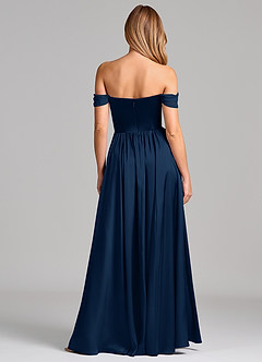 Azazie Raisa Bridesmaid Dresses Dark Navy A-Line Off the Shoulder Stretch Satin Dress image5