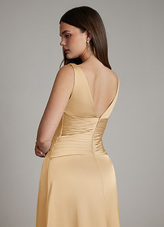 Azazie Pauline Bridesmaid Dresses Gold A-Line Pleated Stretch Satin Dress image4