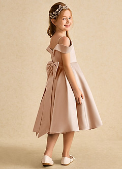 Azazie Favia Flower Girl Dresses English Rose A-Line Off the Shoulder Matte Satin Dress image3