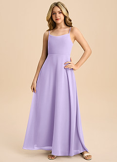Azazie Shale Junior Lilac A-Line Bow Chiffon Dress image3