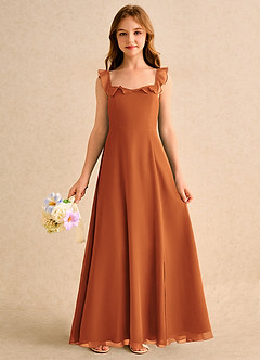 Azazie Chip Girls Formal Flower Girl Dresses Cinnamon A-Line Sleeveless Chiffon Dress image3