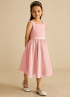 Azazie Ari Blumenmädchenkleider A-Linie ärmellos Chiffon Kleid Rosettenrosa image5