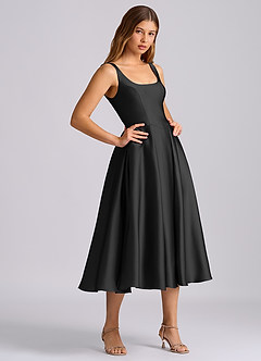 Azazie Amalie Bridesmaid Dresses Black A-Line Pleated Stretch Satin Dress image4