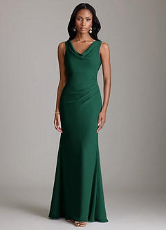 Azazie Linelle Robes de demoiselle d'honneur Robe Sirène en Mousseline de soie Plissée émeraude image5