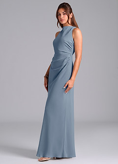 Azazie Evadne Robes de demoiselle d'honneur Robe Trapèze en Mousseline de soie Plissée Violet Crépusculaire image5