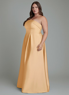 Azazie Lucienne Bridesmaid Dresses Gold A-Line Strapless Stretch Satin Convertible Dress image11