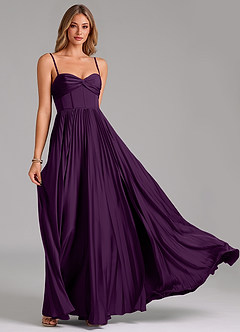 Azazie Akiko Bridesmaid Dresses Grape A-Line Sweetheart Neckline Stretch Satin Dress image5