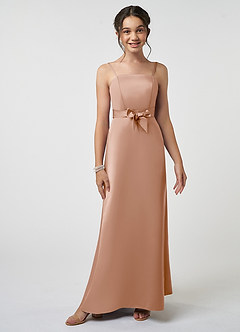 Azazie Anina Junior Champagne Rose A-Line Bow Matte Satin Dress image2