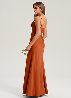 Azazie Lidia Robes de demoiselle d'honneur Robe Sirène en Satin extensible Fente Latérale Orange Brûlée image6