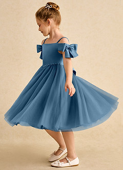 Azazie Amie Flower Girl Dresses Bermuda A-Line Off the Shoulder Matte Satin Dress image4
