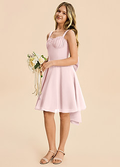 Azazie Arie Junior Blushing Pink A-Line Ruched Chiffon Dress image5