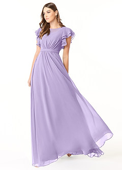Azazie Daphne Bescheidene Brautjungfernkleider A-Linie Gekräuselt Chiffon Bodenlänge Kleid image3