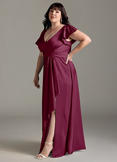 Azazie Omari Bridesmaid Dresses Mulberry A-Line Stretch Satin Dress image11