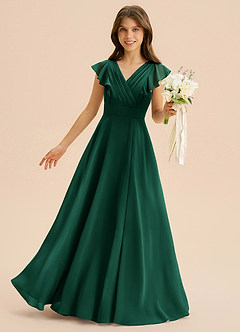 Azazie Anysa Junior Emerald A-Line Ruched Chiffon Dress image1