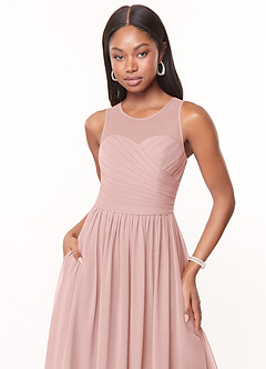 Azazie Nina Bridesmaid Dresses Powder Pink A-Line Pleated Chiffon Dress image5