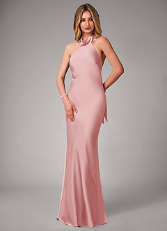 Azazie Velli Suknie dla druhen Syrena Wysoka Kołnierz Satyna elastyczna Do ziemi Sukienka image3