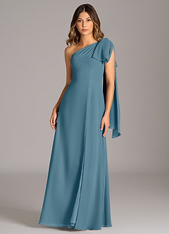 Azazie Tella Brautjungfernkleider A-Linie One-Shoulder Chiffon Kleid Bermudablau image2