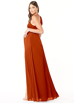 Azazie Annabelle Brautjungfernkleider für Schwangere A-Linie V-Hals Gefaltet Gittergewebe Bodenlänge Kleid image5