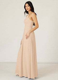 Azazie Sarah Final Sale Sand Empire Pleated Chiffon Dress image3