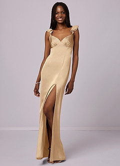 Barbie ♥ Azazie Jurken voor bruidsmeisjes Jurk van Stretch Satijn met Kolom Champagne image3
