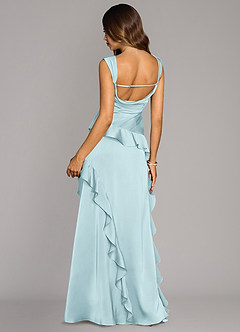 Azazie Sloane Bridesmaid Dresses Cloud Blue A-Line Sweetheart Neckline Stretch Satin Dress image2