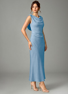 Azazie Kieryn Brautjungfernkleider Meerjungfrau-Linie Plissee Stretch-Satin Kleid Puderblau image3