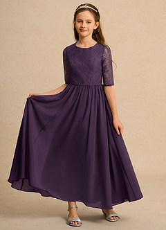 Azazie Pippin Junior Formal vestidos de niña de las flores Vestido de Ciruela de Encaje de Corte En A image6