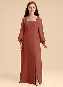 Azazie Bondi Junior Auburn A-Line Blouson Chiffon Dress image5