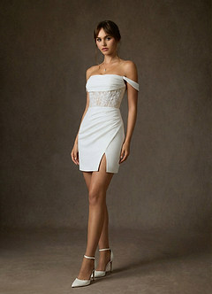 Azazie Adelais Vestidos de novia Vestido de Blanco Diamante Champán de Satén con cara trasera de crepé de Corte Sirena con Vestidos sin tirantes image7