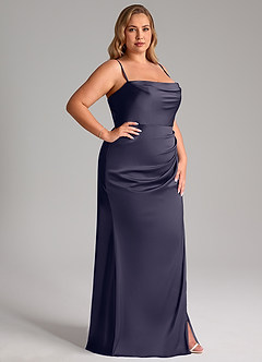Azazie Leonis Vestidos de damas de honor Vestido de Tormenta de Satén Elástico de Corte Sirena Convertible con Plisado image14