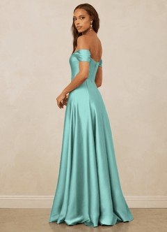 Christian Siriano Bridal for Azazie 1002 Robes de demoiselle d'honneur Robe Trapèze Convertible en Satin extensible Épaule décolletée Aqua image4