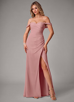 Azazie Haisley Vestidos de damas de honor Vestido de Rosa Polvorienta de Gasa de Corte Recto Convertible con Vestidos sin tirantes image5
