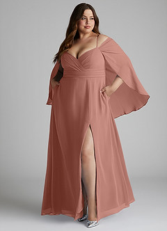 Azazie Cienna Bridesmaid Dresses Cedar Rose A-Line Off the Shoulder Chiffon Dress image9