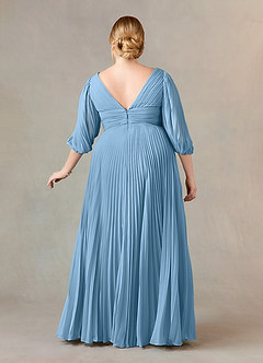 Azazie Zahara Mother of the Bride Dresses Steel Blue A-Line V-Neck Pleated Chiffon Dress image8