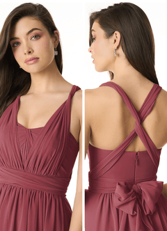 Azazie Olani Bridesmaid Dresses Merlot A-Line Off the Shoulder Chiffon Convertible Dress image5
