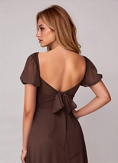 Azazie Fatima Bridesmaid Dresses Ganache A-Line with Pockets Chiffon Dress image1