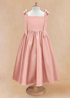 Azazie Chelsie Blumenmädchenkleider A-Linie Schleifen Matte Satin Kleid Rosettenrosa image5