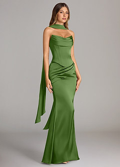 Azazie Sorrel Bridesmaid Dresses Basil Mermaid Strapless Stretch Satin Convertible Dress image3