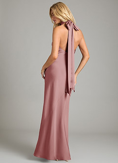 Azazie Velli Bridesmaid Dresses Dusty Rose Mermaid High Neck Stretch Satin Dress image5