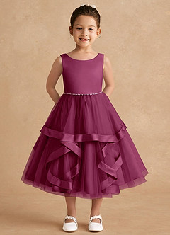 Azazie Posy Flower Girl Dresses Mulberry A-Line Beaded Tulle Dress image1